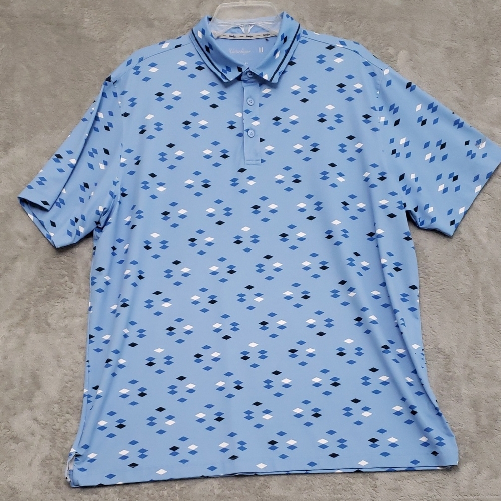 Walter Hagen Golf Polo Shirt Light Blue Geometric Shirt XL Performance 11